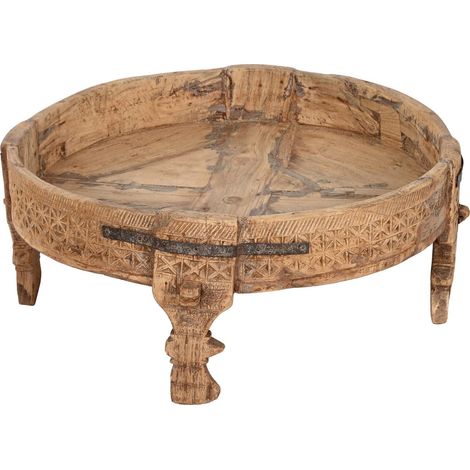 Table d'appoint en bois sculpté pour une touche authentique - Bois naturel sculpté (1/5)