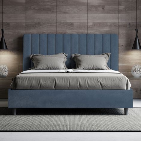 Letto contenitore da 160x190 in microfibra blu Agueda (1/5)