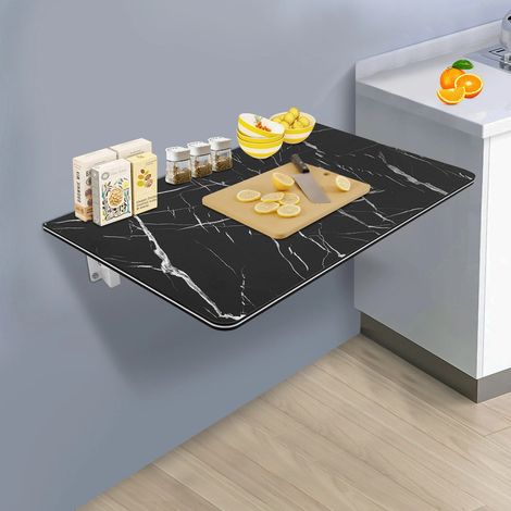 Bureau mural pliable pour petits espaces, Table pliante pour buanderie, bureau à domicile, poste de travail informatique, l'espace d'étude ou la cuisine/salle à manger (Noir 90 x 50 cm)