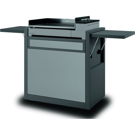 Forge Adour – Chariot de rangement en acier noir et gris clair 60cm – Tiroir push to open – Roues pivotantes – Tablettes rabattables avec vérins hydrauliques