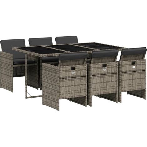 Maison Exclusive - 7-tlg. Garten-Essgruppe mit Kissen Grau Poly R (1/5)