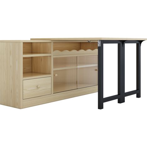 Table à manger extensible et pliable avec rangement, table à manger mobile moderne, table à manger pliante, table à manger avec grand espace de rangement, pivotante à 360°, Naturel+Noir (1/5)