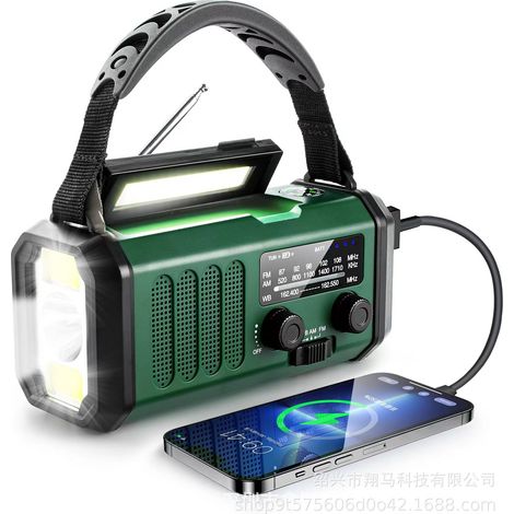 Filiyano – lampe torche – Radio d'urgence 10 000 MAH avec lampe torche, radio à manivelle solaire, radio météo AM/FM, alarme SOS, chargement USB-C (1/4)