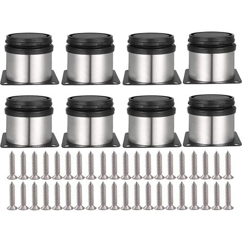 8 pièces Pieds de Meubles Réglables Vis Inclus Ronds Métal Acier Inoxydable Cabinet Jambe Table Pieds Pied d'armoire Hauteur ajustable Pour Canapé, Table, Armoires, éTagèRes 50 mm (1/5)