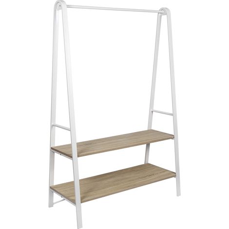 Vestiaire-portant à vêtements en bois et métal blanc et chêne clair, Nature (1/4)