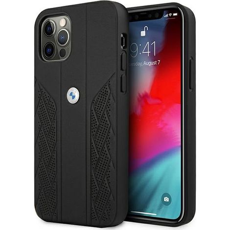 BMW Hülle BMHCP12LRSPPK iPhone 12 Pro Max 6,7 Zoll, schwarz/schwarz, Hartschalenetui, Leder, gebogen, perforiert (1/5)