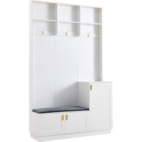 Ensemble vestiaire avec banc et range-chaussures, banc de rangement multifonction avec 3 crochets suspendus et espace de rangement ouvert, meuble de rangement rectangulaire avec étagères pour l’entrée (1/5)
