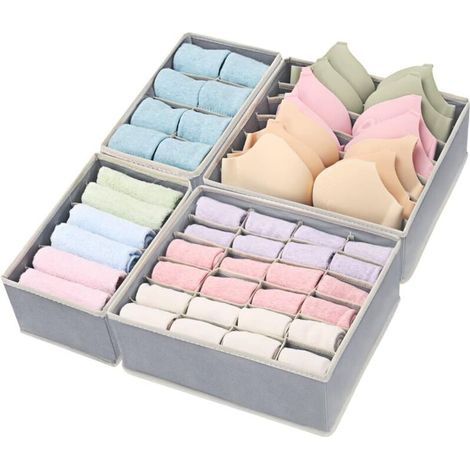 Lot de 4 organiseurs de tiroir pliables pour sous-vêtements et soutiens-gorge, organiseurs de tiroirs en tissu pour placard, commode, boîte de rangement pour vêtements, pour lingerie, culottes, chauss (1/5)
