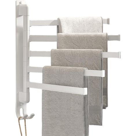 Porte-serviettes autocollant en acier inoxydable pivotant à 180° avec 5 bras pour salle de bain et cuisine (1/5)