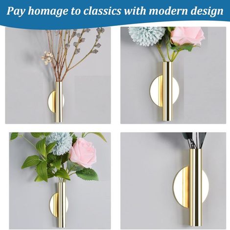 Set vases muraux ronds métal doré – Pour fleurs séchées, décoration murale élégante (1/4)