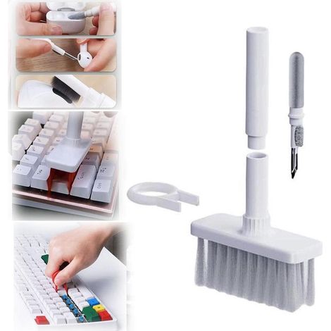 Brosse de nettoyage pour clavier, kit de brosse de nettoyage pour clavier 5 en 1, nettoyeur de casque multifonctionnel avec extracteur de touche pour clavier mécanique de jeu Airpods 2/pro écouteurs (1/5)