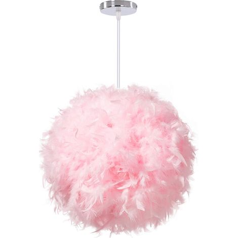 Lustre Suspension en Plumes 30 cm E27 40W Rose (1/4)
