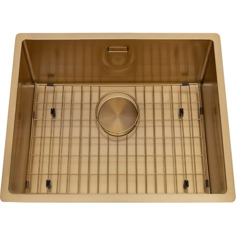 Évier sous-plan inox doré Luisina LEGATO 1 bac 560x440 - Grille et cache bonde doré inclus (1/5)