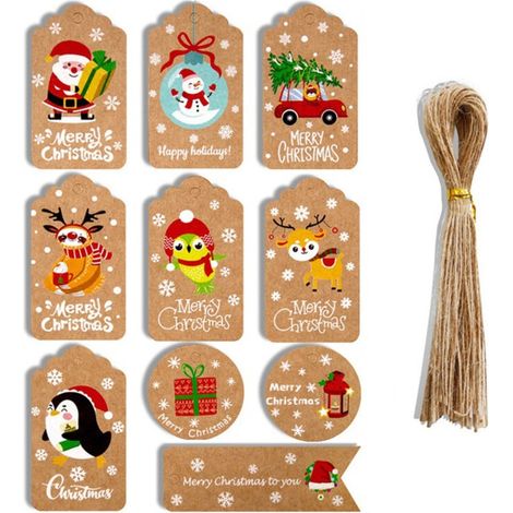 Étiquettes en papier Kraft de noël, bricolage, merci, artisanat multi-styles, étiquette suspendue avec corde, fournitures d'emballage cadeau, 50 pièces (1/5)
