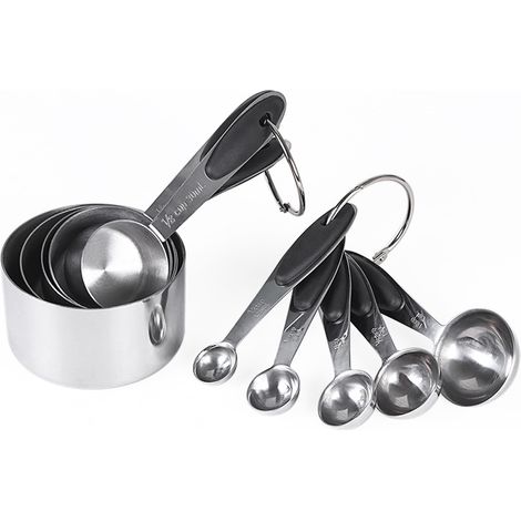 10 pièces cuillères à mesurer en acier inoxydable, tasse à mesurer à l'échelle, ensemble de cuillères à mesurer, moule à gâteau, outil de cuisson-noir, (1/5)