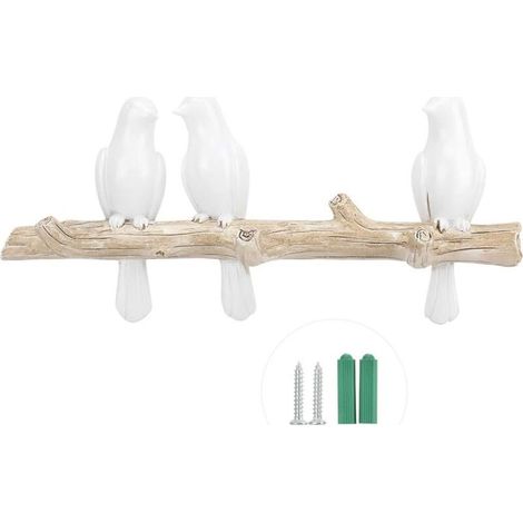 Patères Résine Oiseaux Décoratifs sur Branche d'arbre Décor Mural Porte-Manteau Art Décor Cintre pour Manteaux/Chapeaux/Clés/Serviettes/Cintre de Rangement de V&eci (1/5)