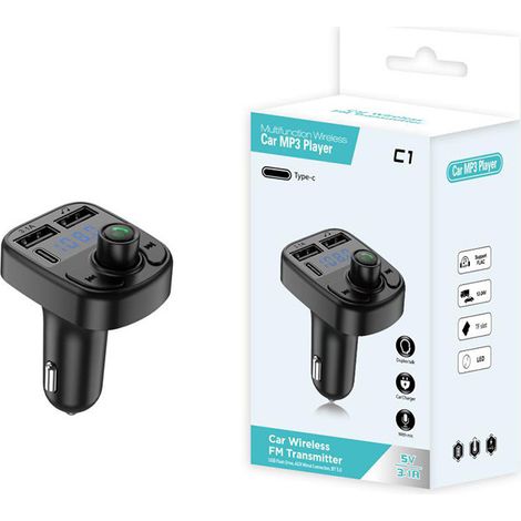C1 Bluetooth-Freisprecheinrichtung mit MP3-Player, FM-Transmitter und Kfz-Ladegerät – inklusive Verpackung (1/3)