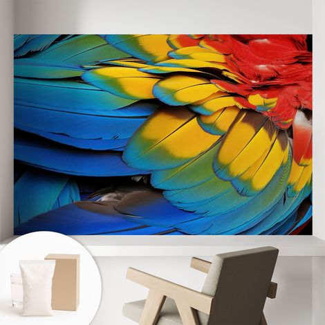 Papier peint intissé mural avec imprimé motifs uniques apparence moderne - Colle incluse gratuite Plumes arc-en-ciel 104x70 cm (1/5)
