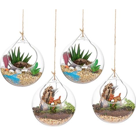 Terrarium en Verre Suspendu 4 Pièces Grande Ouverture Vase Plante Boules 10cm Fleur Vase Pot Boules De Verre la Conception de Bricolage de Jardin de Mariage à la Maison (1/5)