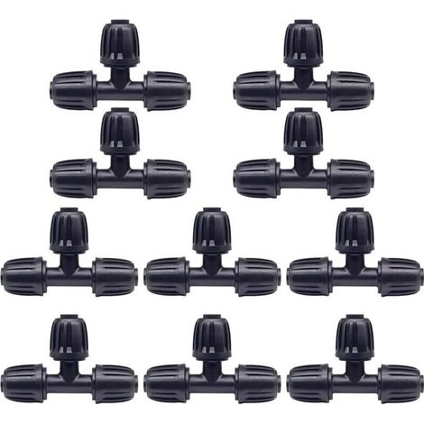 Lot de 10 raccords pour tuyau d'arrosage, raccords en plastique à 3 voies, adaptateur d'arrosage 16 mm, accessoires d'arrosage pour robinet. (1/5)