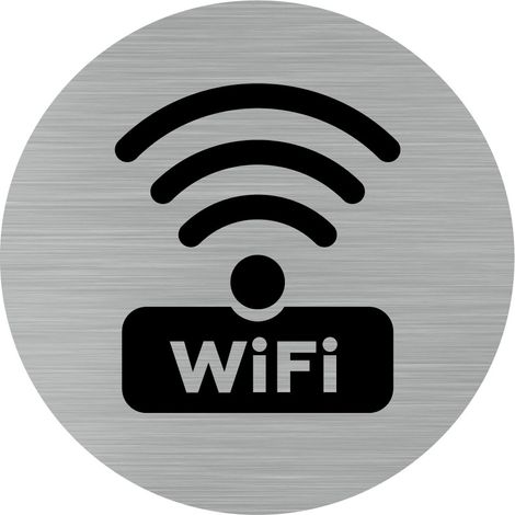 Pictogramme Wifi (Q0174).- Plaque aluminium brossé - Diamètre 83 mm