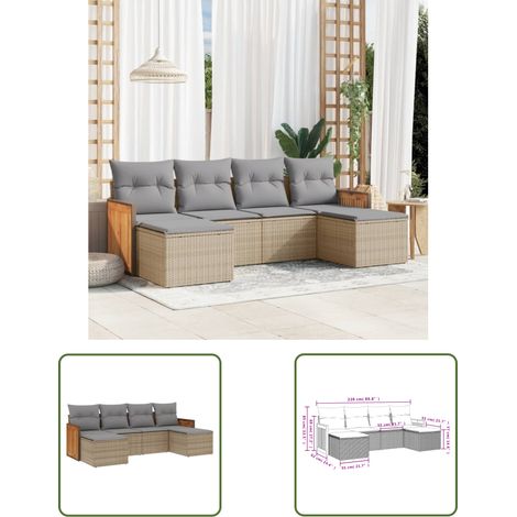 The Living Store 6-tlg. Garten-Sofagarnitur mit Kissen Beige Poly Rattan - Gartensorte - Gartenmöbelset - PE-Rattan Möbel - Outdoor Lounge Set - Balkonmöbel