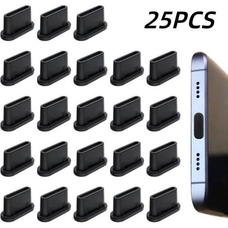 Set di 25 tappi antipolvere in silicone per porte di ricarica, adatti per telefoni cellulari. Tappi antipolvere per cellulari, accessori per dispositivi con USB-C. (1/5)