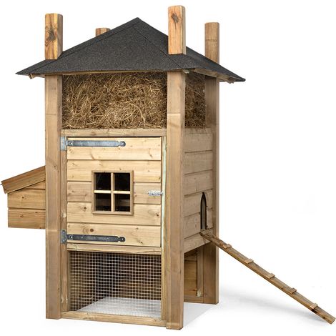 Fatmoose Hühnerstall Henhouse Haven aus Holz mit Auslauf - 110x110x190 cm