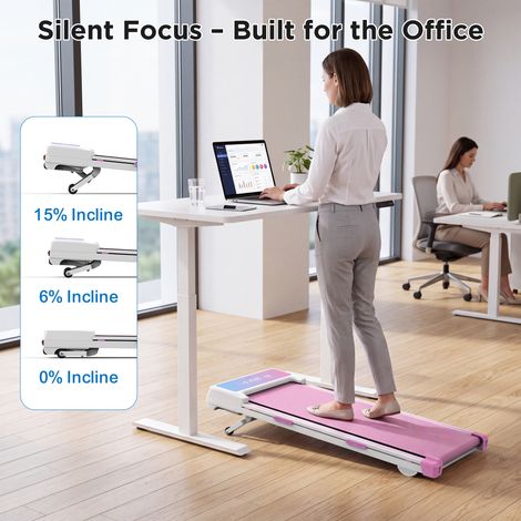Tapis de marche avec inclinaison automatique 15%, charge max 150 kg, moteur silencieux et télécommande, pour maison et bureau (1/5)