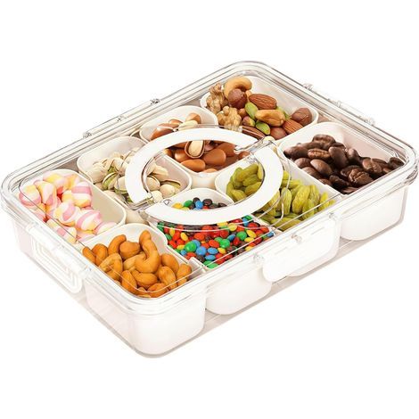 Snack Box Plateau de Service Divisé Avec Couvercle Scatole Snack Per Caram,BPA- Free, Plateau à 8 Compartiments Amovibles, Boîte Transparente Organisateur (1/5)