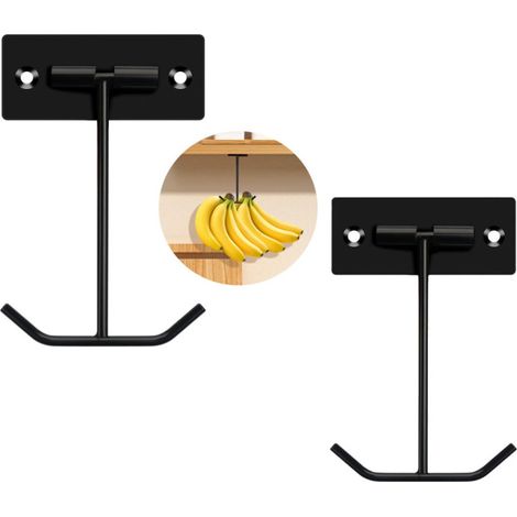 Irovami Crochet banane auto-adhésif – métal noir, pliable, sous meuble, cuisine (1/5)
