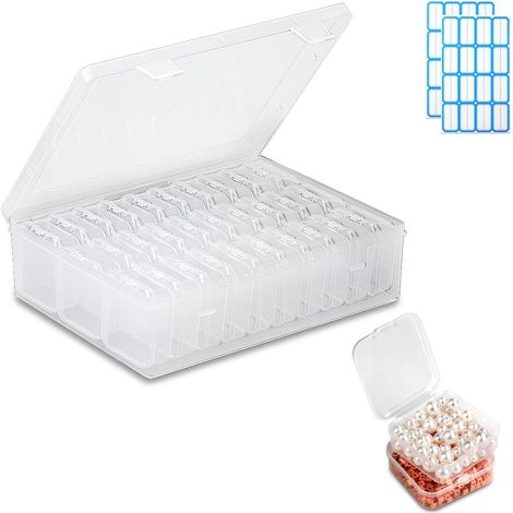 Lot de 30 petites boîtes de rangement avec couvercle 5,5 x 5,5 x 2 cm et 1 grande boîte de rangement transparente pour perles à repasser avec couvercle à charnière pour perles, bijoux, pilules, (1/5)