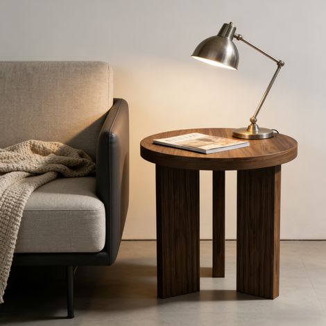 Table d'appoint ronde 44,5x44,5x45 cm en MDF brun foncé, gain de place pour salon FloraGrace (1/5)