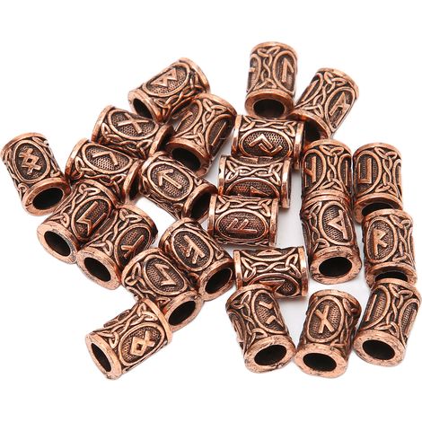 Lot de 24 perles viking vintage pour barbe et cheveux, tubes de coiffure tressée, bijoux bracelet pendentif collier (1/5)