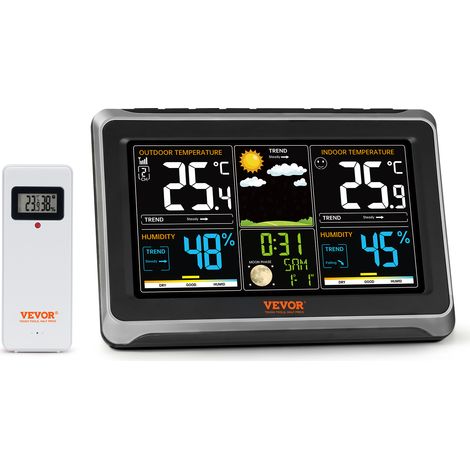 VEVOR Weather Station Indoor Outdoor, 7.5 in Color Display, Wireless Digital Home Weather Station, with Sensor Atomic Clock Adjustable Backlight Forecast Data Calendar Alarm Alert Temperature-NO WIFI (1/5)