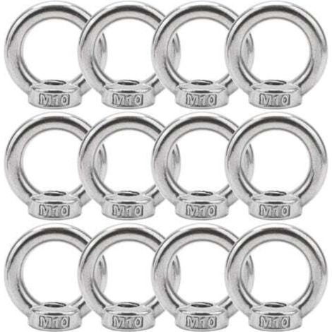 Écrous à œil en acier inoxydable 304 M10 – Lot de 12 pièces pour accessoires de levage et fixation (1/5)