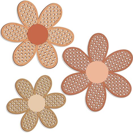 Decoración de pared de madera natural con motivos florales: juego de 3 margaritas bohemias para casas de campo o diseño de pared verde. (1/5)