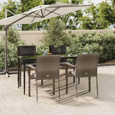 Set comedor jardín 5 pzas y cojines ratán sintético negro gris vidaXL (1/5)