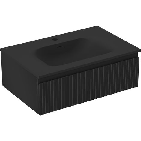 Mexen Rivel Badezimmerschrank 70 cm mit Waschbecken Vela, 1 Schublade, gerillt, schwarz matt - 91A20-07023-1-BF71-W23M71 (1/5)