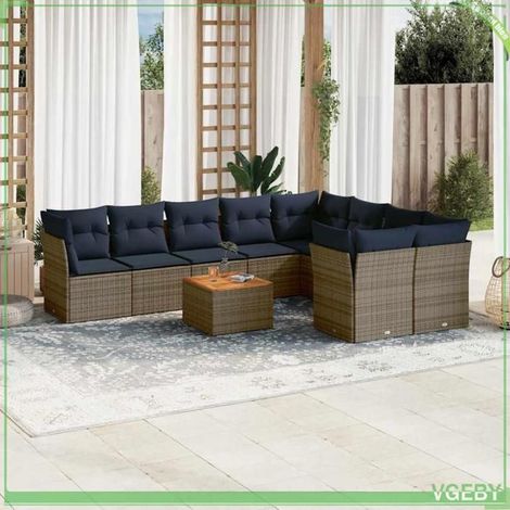 Salon de jardin - 3256152 - Résine tressée gris - Ensemble modulaire 10 pcs - Rangements étanches (1/5)