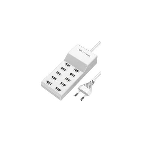 Blanc Chargeur USB multiple, 50 W, station de charge, 10 ports, port unique 5 V/2,4 A/1 A, bloc d'alimentation USB, station de charge (1/5)