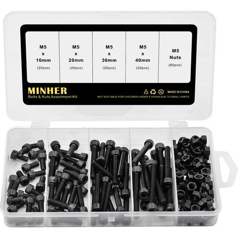 M5 Vis cylindriques Bouton à tête hexagonale Socket Tête Câble Boulons Vis avec écrous Kit en Acier au Carbone (10mm 20mm 30mm 40mm) (1/5)