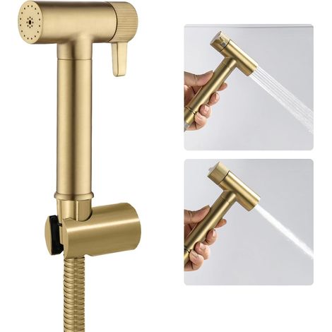Kit Douchette WC Or Brossé Douchette Toilette Laiton Douchette WC Kit Complet avec Pulvérisateur Double Fonction, 1.2m Tuyau de Douche, Support (1/5)