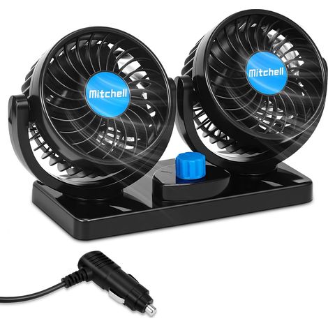 Ventilateur de Voiture 12V à Double Tête, 360° Rotatif, 2 Vitesses, Silencieux et Puissant, avec Prise Allume-Cigare, Ventilateur de Refroidissement Pour Camion, SUV, Van, Camping-Car et Bateau (1/5)
