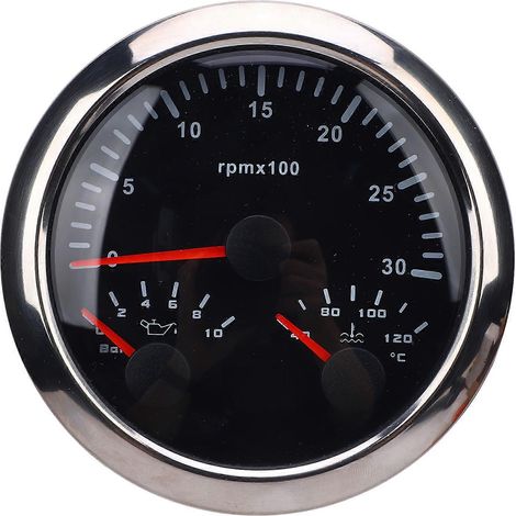 3-in-1 Multifunktionsanzeige 85 mm 3000 U/min, Öldruckanzeige 0-10 bar, Wassertemperaturanzeige 40-120 °C mit Betriebsstundenzähler, für Wohnmobile, Yachten und LKWs.