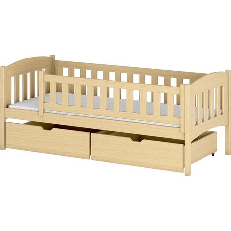Cama Vista 112, Pino, Individuales, 90x200, Madera, Somieres, 96x208x75cm