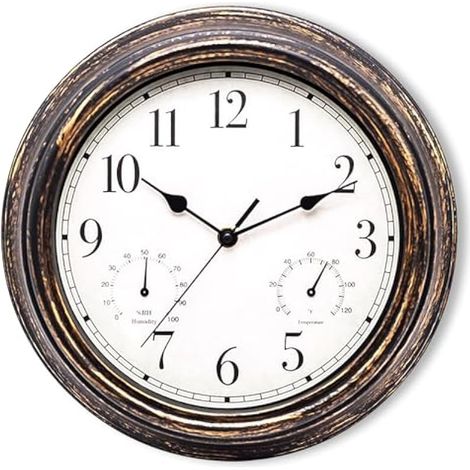 Horloge Murale Exterieure Etanche, 30 cm Horloges de Jardin Etanches avec Thermomètre et Hygromètre, Horloge De Jardin, Horloges D'extérieur Etanche pour Balcon, Salle de Bain, Cuisine (1/5)