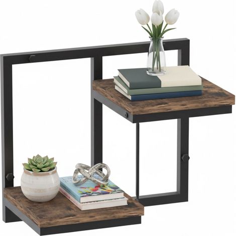 Industrielles Wandregal, Metall und Holz, schwebendes Design