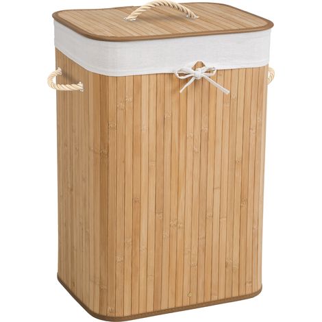 Panier à linge rectangulaire en bambou synthétique 72L beige