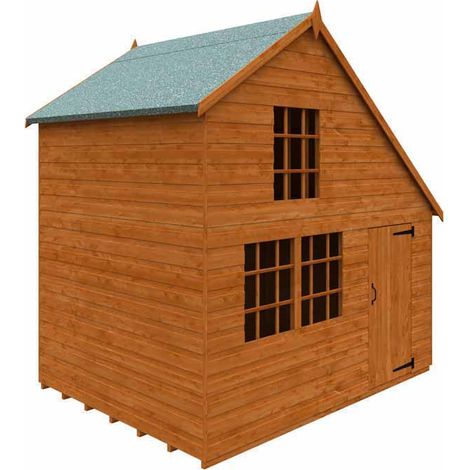 6 x 8 Feet Clubhouse 12mm Shed - Solid Wood/Softwood/Pine - L175 x W235 x H234.7 cm - Burnt Orange